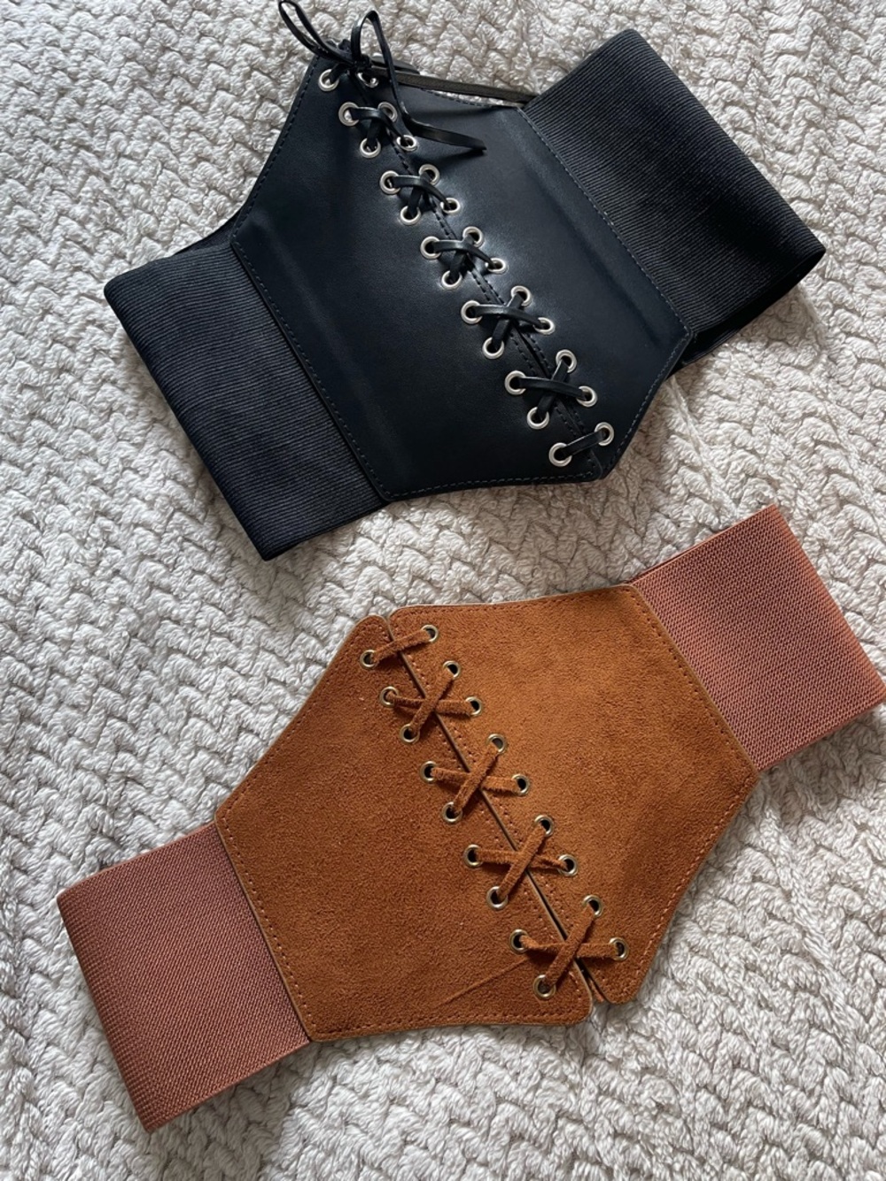 Fashion Nova Lace-Up Wide Stretch Waist Belt - Black & Brown
